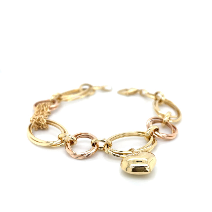 Dual-Chain 18K Rose & Yellow Gold Bracelet with Heart Charm