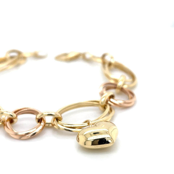 Dual-Chain 18K Rose & Yellow Gold Bracelet with Heart Charm