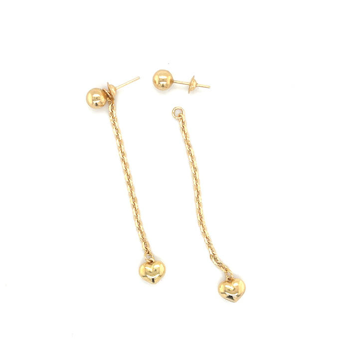 Dual Heart 18K Gold Drop Earrings