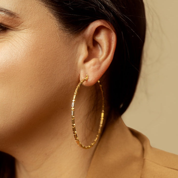 Large 18K Gold Statement Hoop Earrings with Diamond Accents