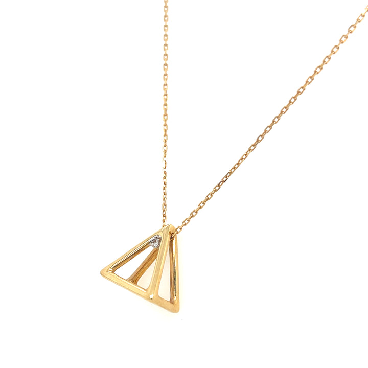 3D Pyramid 18K Gold Necklace with Diamond Accent