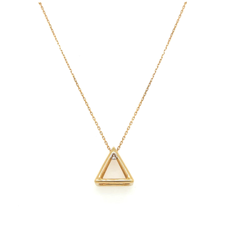 3D Pyramid 18K Gold Necklace with Diamond Accent
