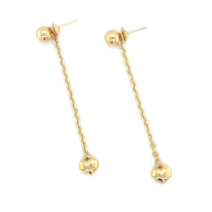Dual Heart 18K Gold Drop Earrings