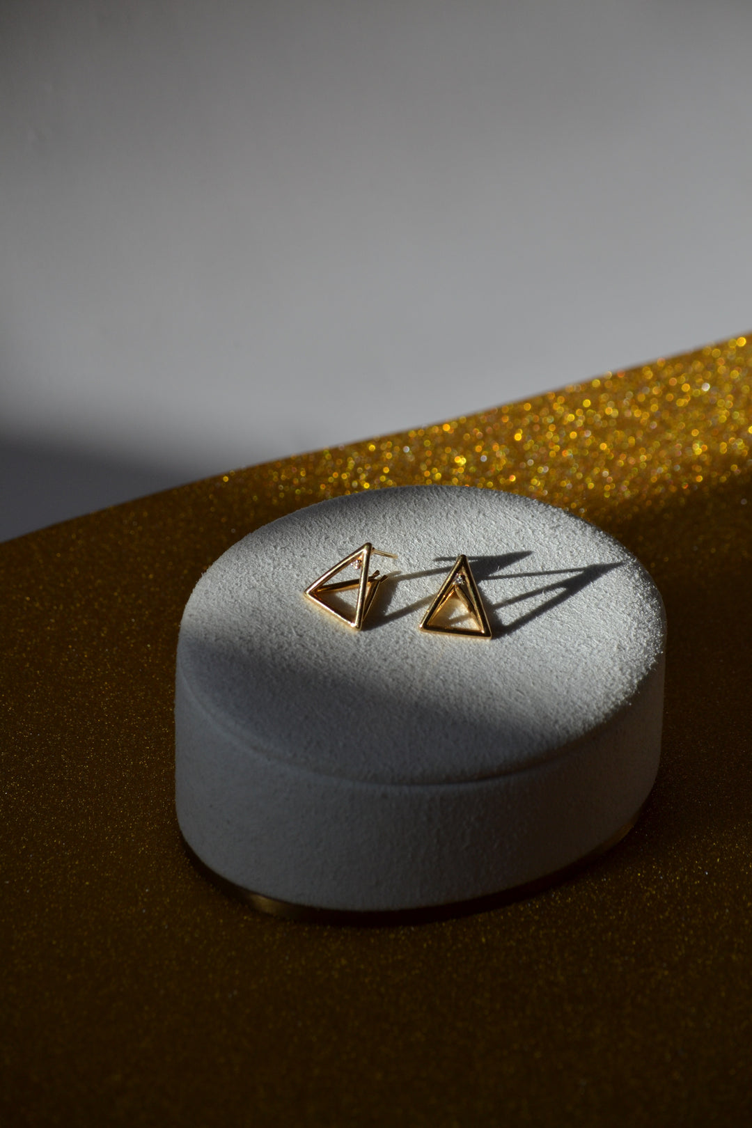 3D Pyramid 18K Gold Earrings with Diamond Accents