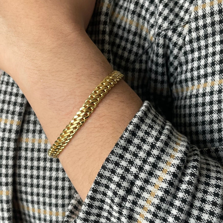 Double-Curb 18K Gold Chain Bracelet