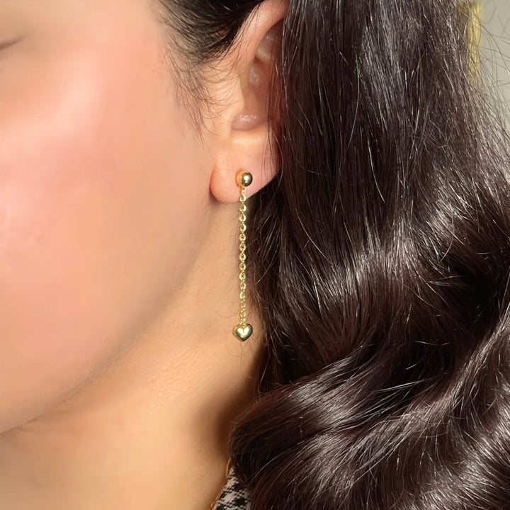 Dual Heart 18K Gold Drop Earrings