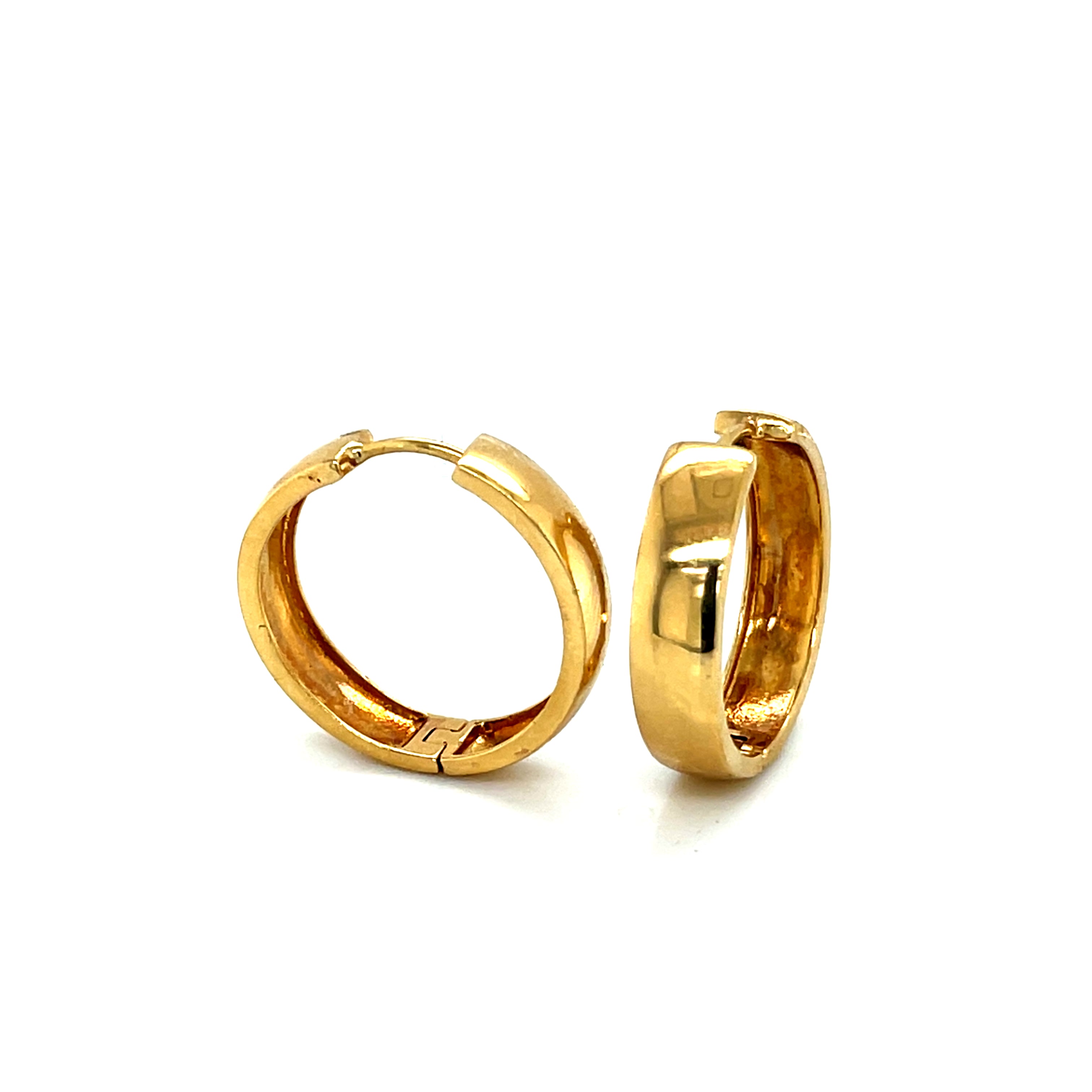Classic 18K Yellow Gold Hoop Earrings with Hinged Snap Closure