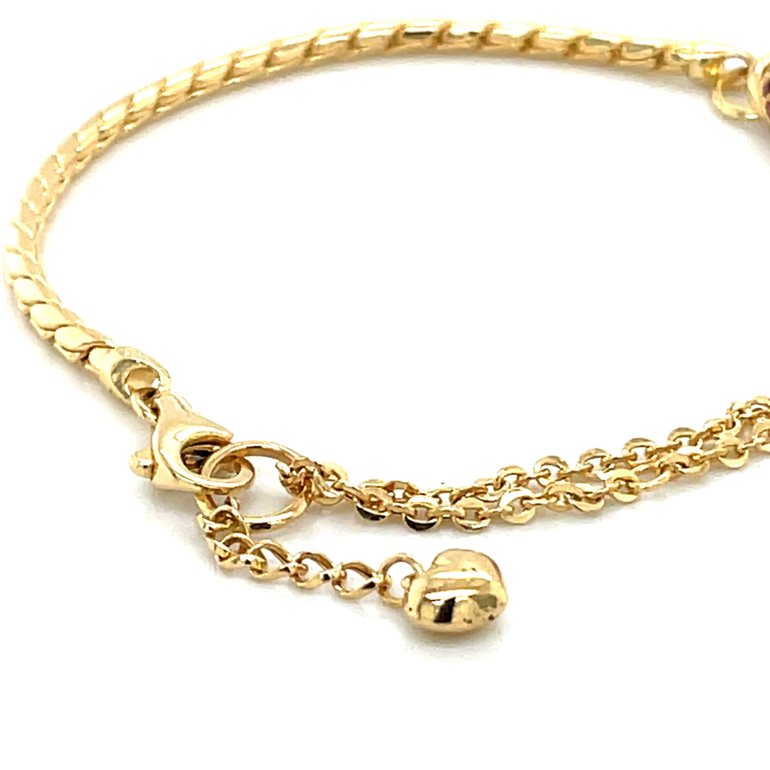 Heart Charm 18K Gold Bracelet with Ruby Accents