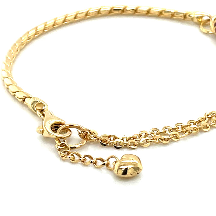 Heart Charm 18K Gold Bracelet with Ruby Accents