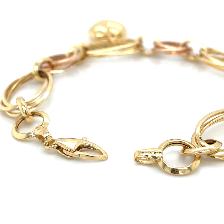 Dual-Chain 18K Rose & Yellow Gold Bracelet with Heart Charm