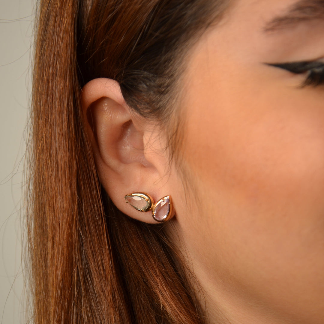 Amethyst & Prasiolite 18K Rose Gold Asymmetrical Pear Stud Earrings