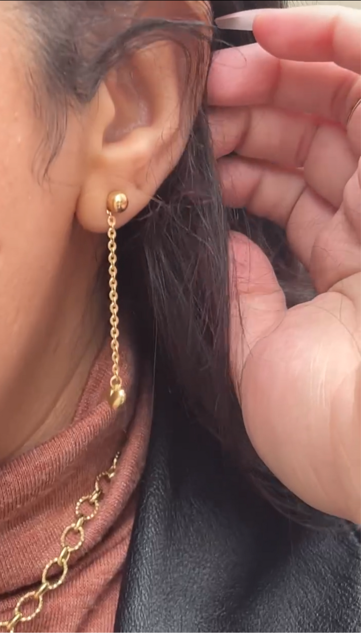 Dual Heart 18K Gold Drop Earrings