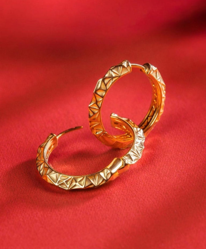 Violetta Geometric Textured 18K Gold Hoop Earrings