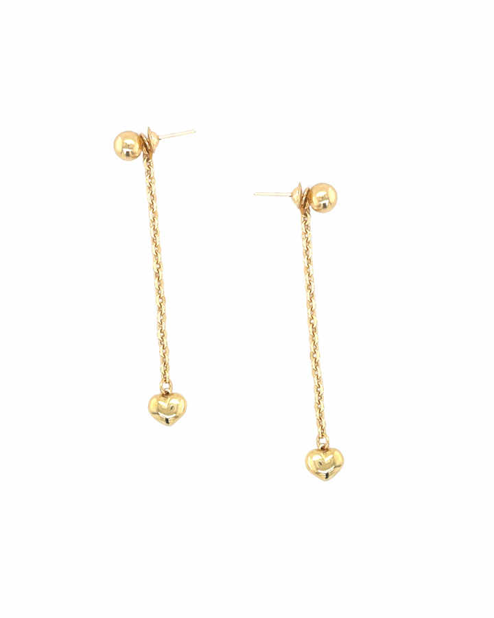 Dual Heart 18K Gold Drop Earrings