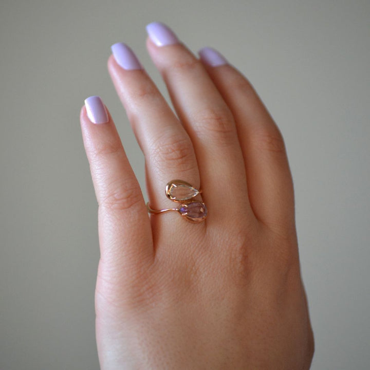 Riviera 18K Rose Gold Amethyst & Prasiolite Asymmetrical Ring