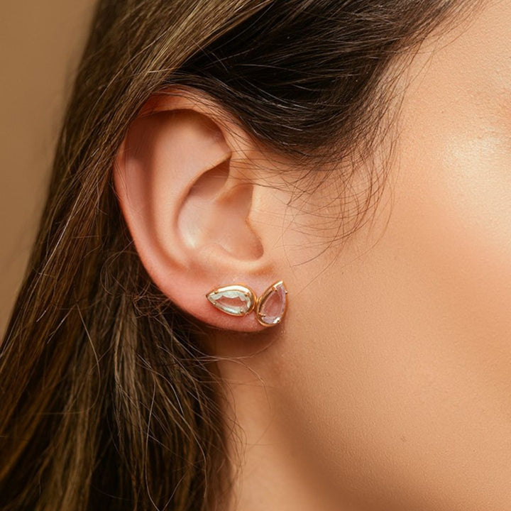 Amethyst & Prasiolite 18K Rose Gold Asymmetrical Pear Stud Earrings