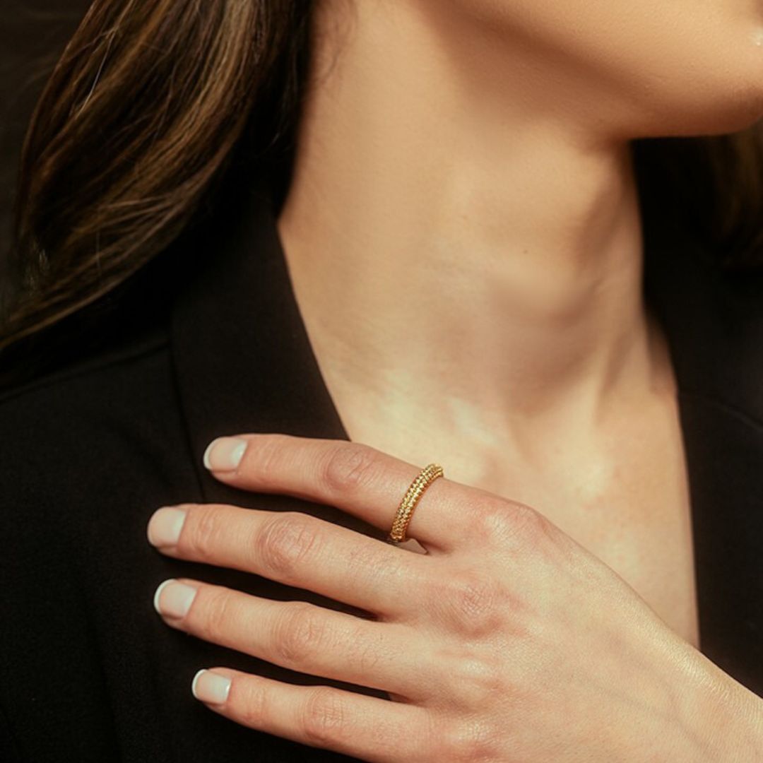 Infinity 18K Yellow Gold Diamond Pave Band Ring