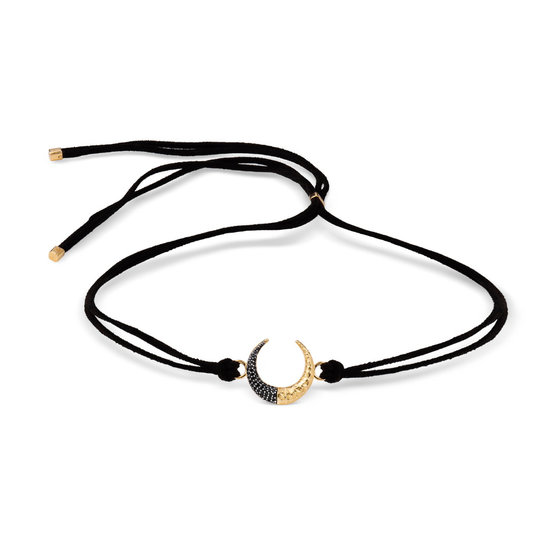 Eclipse Adjustable Leather Choker — 18k Gold & Black Spinel