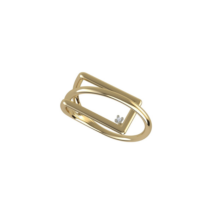 3D 18K Gold Ring with White Diamond Accent