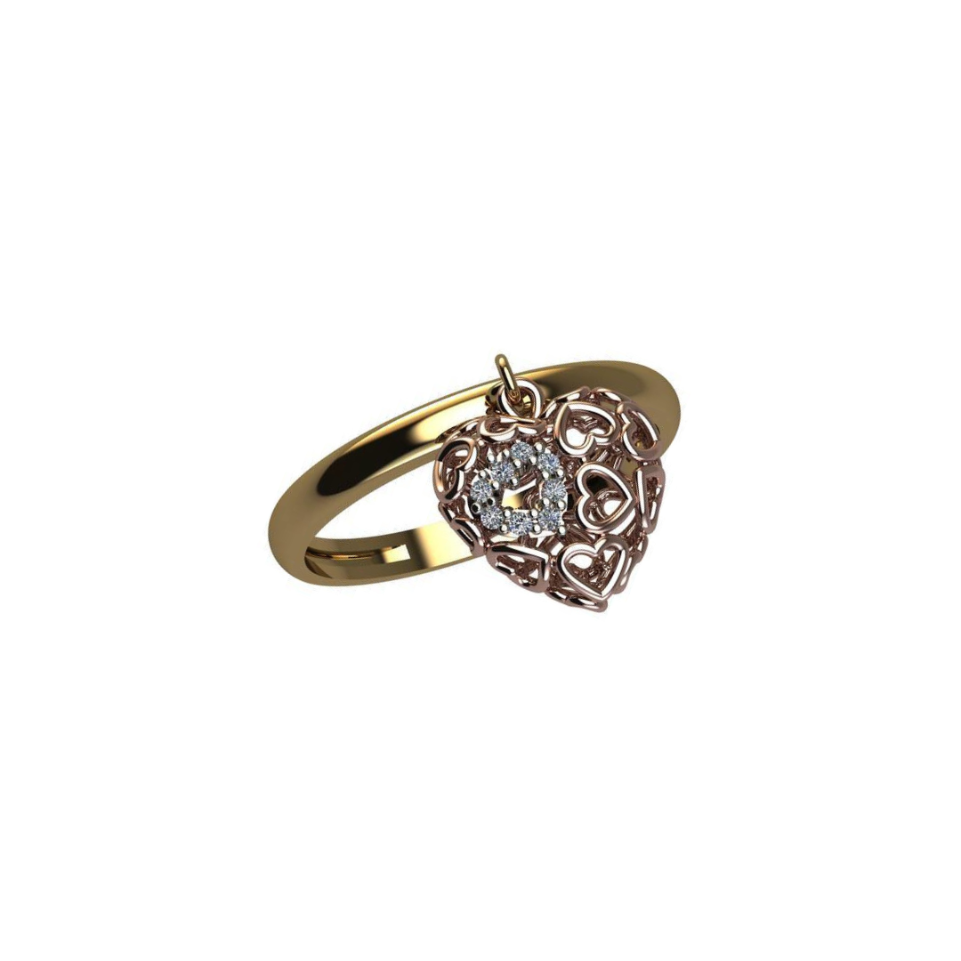 Amore 18K Rose Gold Heart Charm Ring with Diamond Accent