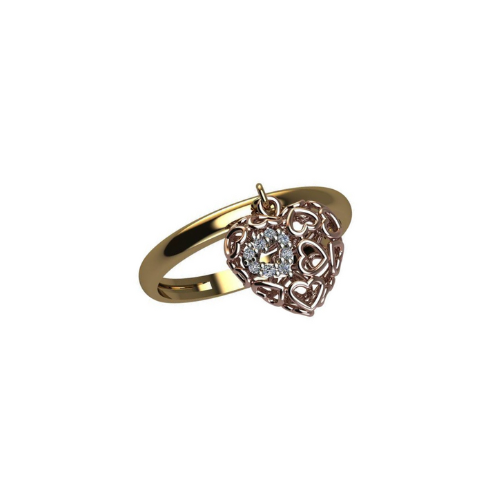 Amore 18K Rose Gold Heart Charm Ring with Diamond Accent