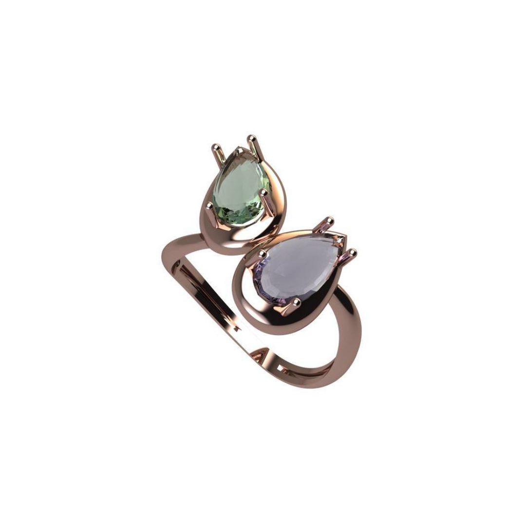 Riviera 18K Rose Gold Amethyst & Prasiolite Asymmetrical Ring