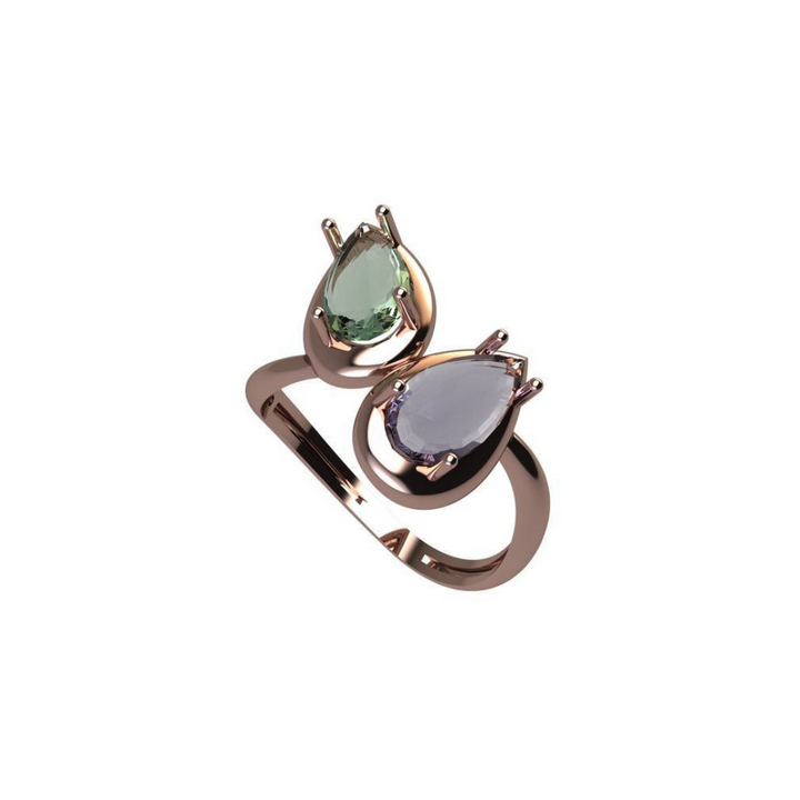 Riviera 18K Rose Gold Amethyst & Prasiolite Asymmetrical Ring