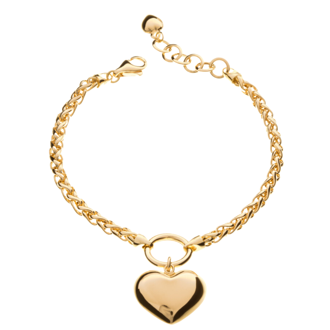 Heart Charm 18K Gold Rope-Chain Bracelet