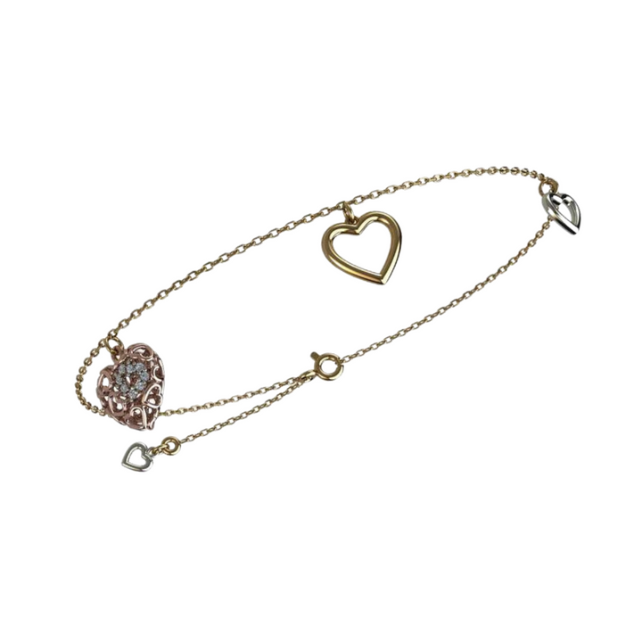 Heart Charm 18K Gold Bracelet with Diamond Accents