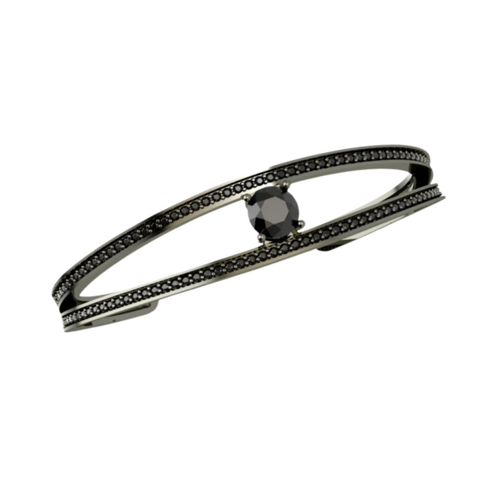 Intenso Black Onyx 925 Silver Cuff Bracelet