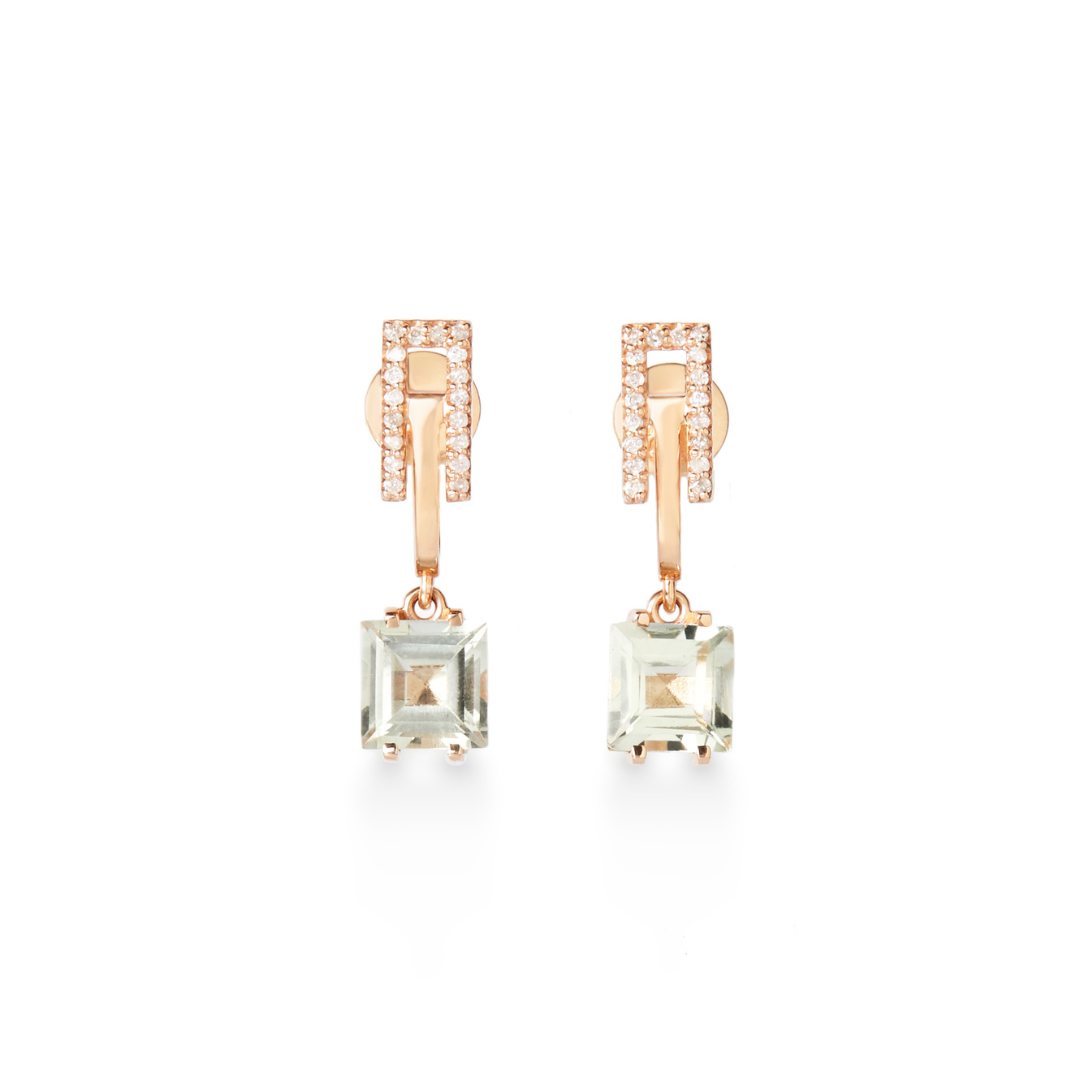 Gatsby Prasiolite & Diamond 18K Gold Drop Earrings
