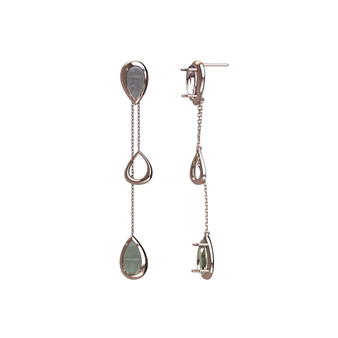 Amethyst & Prasiolite 18K Rose Gold Double Drop Earrings