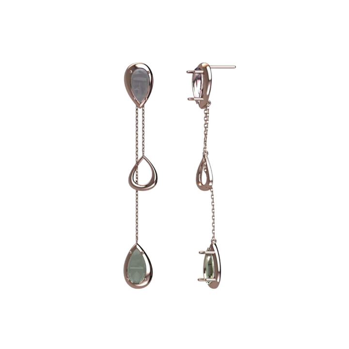 Amethyst & Prasiolite 18K Rose Gold Double Drop Earrings