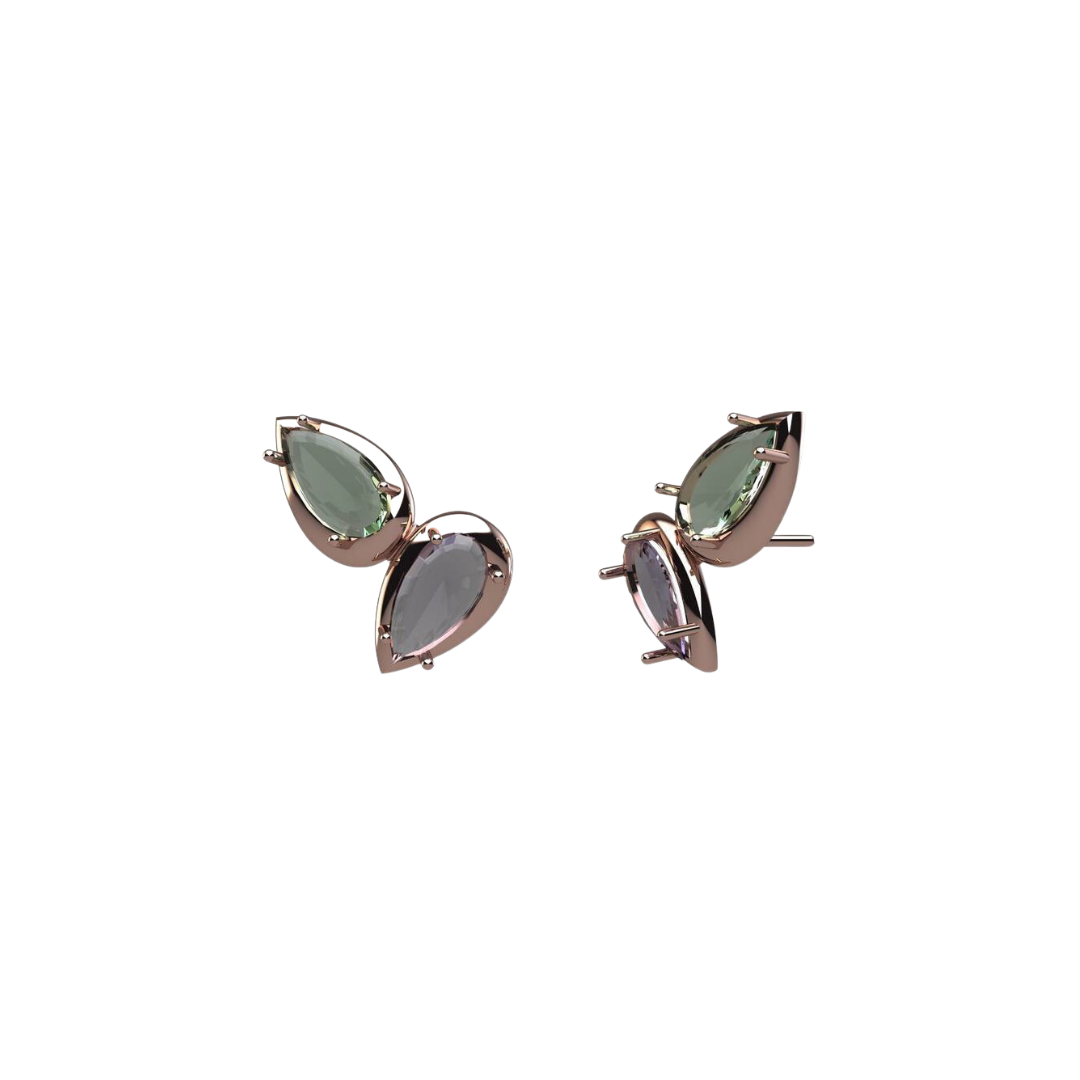 Amethyst & Prasiolite 18K Rose Gold Asymmetrical Pear Stud Earrings
