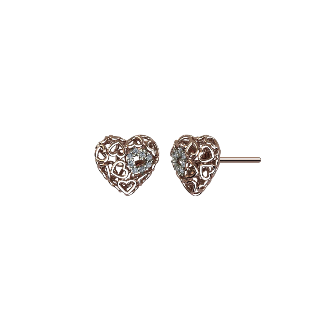 Heart-Shaped 18K Gold Stud Earrings with Diamond Accents