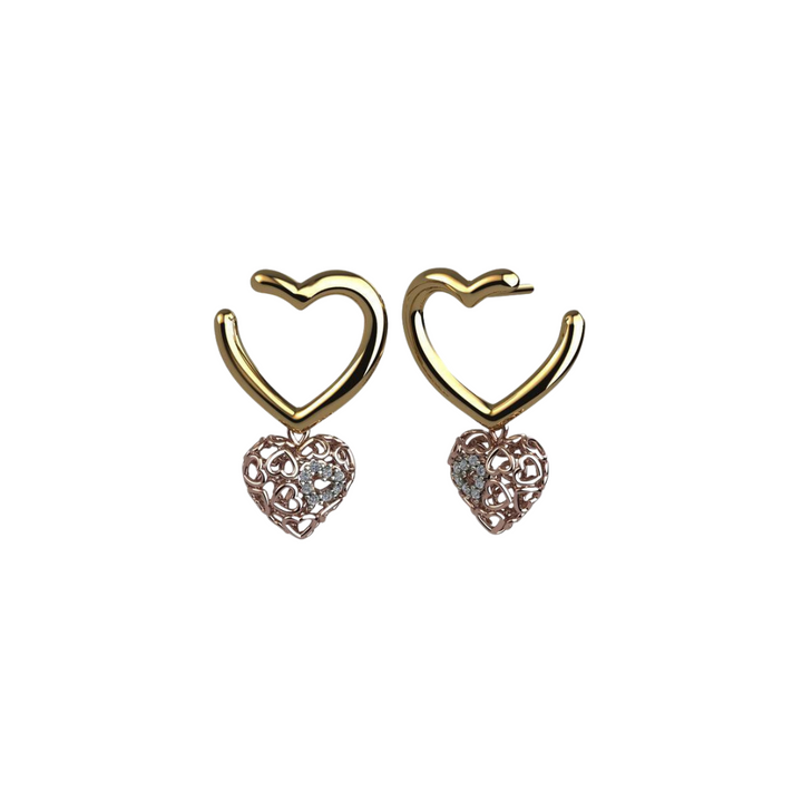 Amore Diamond-Studded Heart 18K Rose Gold Drop Earrings