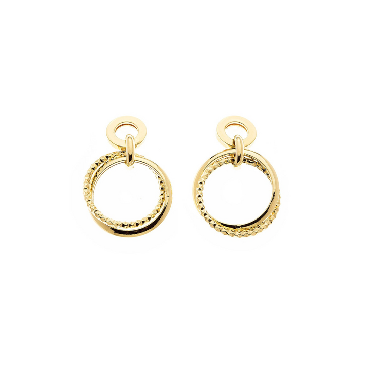 Dual-Finish Circle 18K Gold Drop Earrings