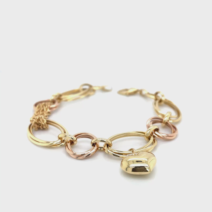 Dual-Chain 18K Rose & Yellow Gold Bracelet with Heart Charm