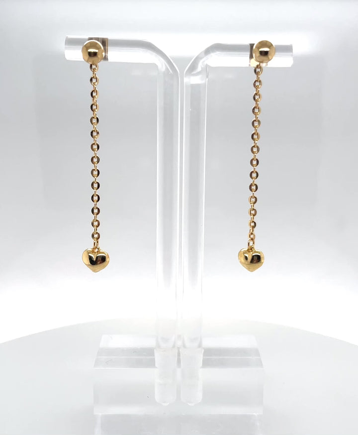 Dual Heart 18K Gold Drop Earrings