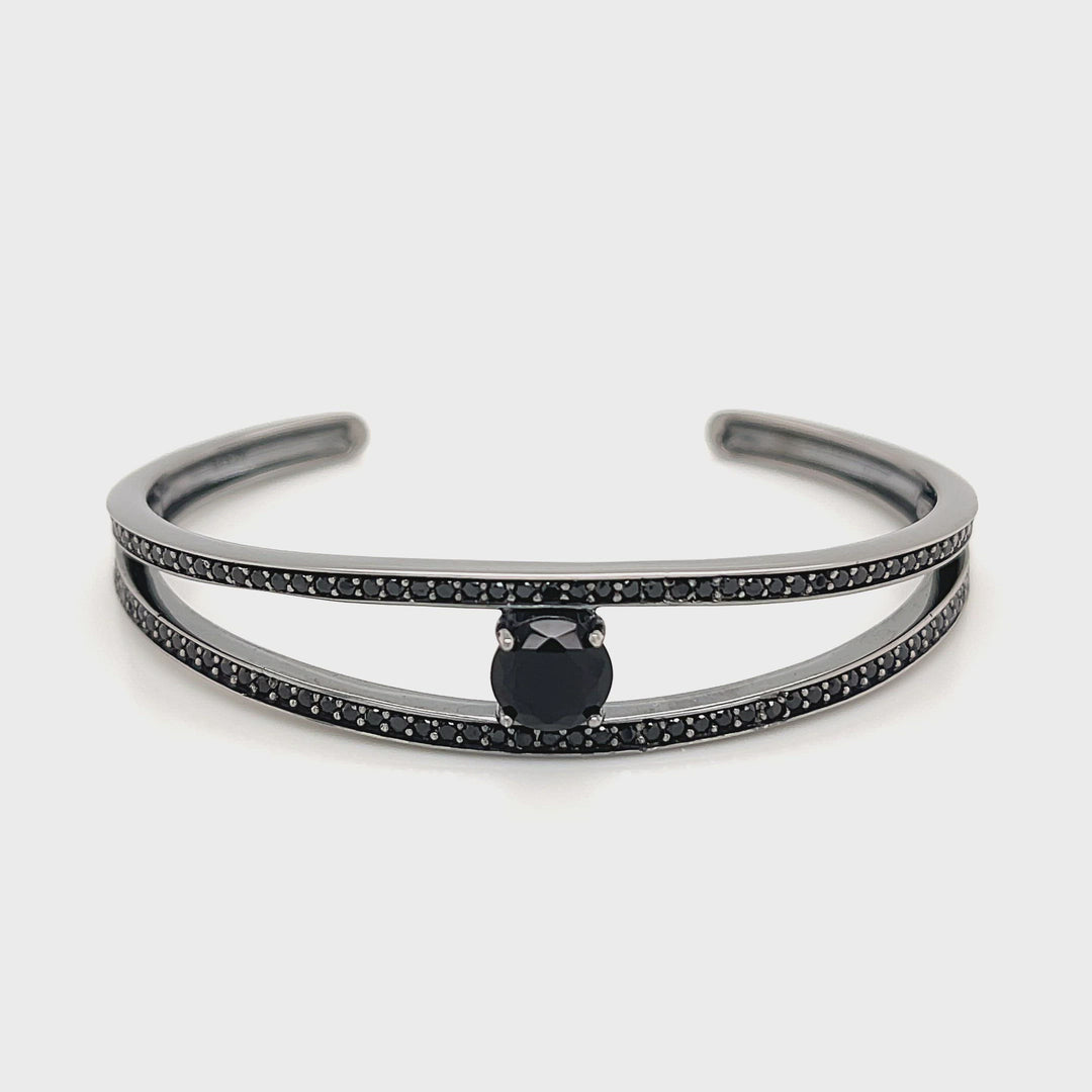 Intenso Black Onyx 925 Silver Cuff Bracelet