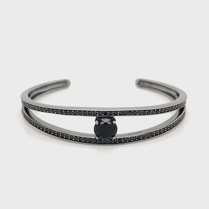 Intenso Black Onyx 925 Silver Cuff Bracelet