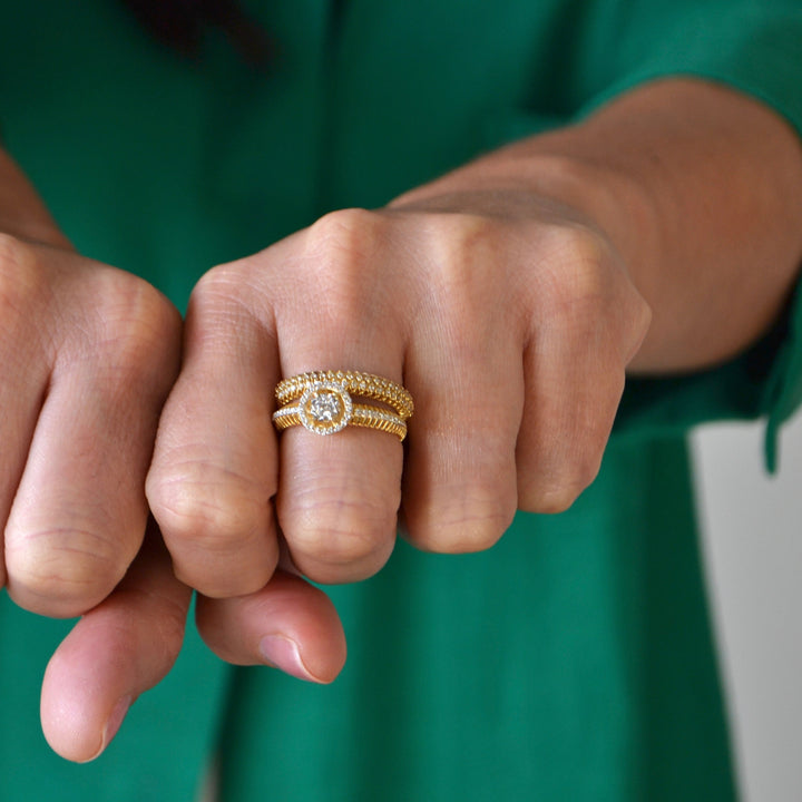 Infinity 18K Yellow Gold and Diamond Halo Engagement Ring