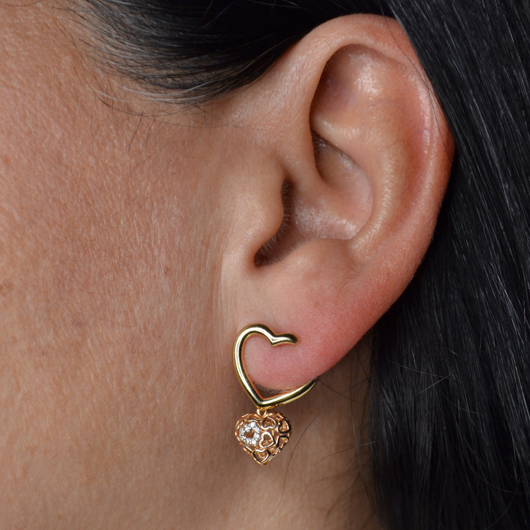Amore Diamond-Studded Heart 18K Rose Gold Drop Earrings