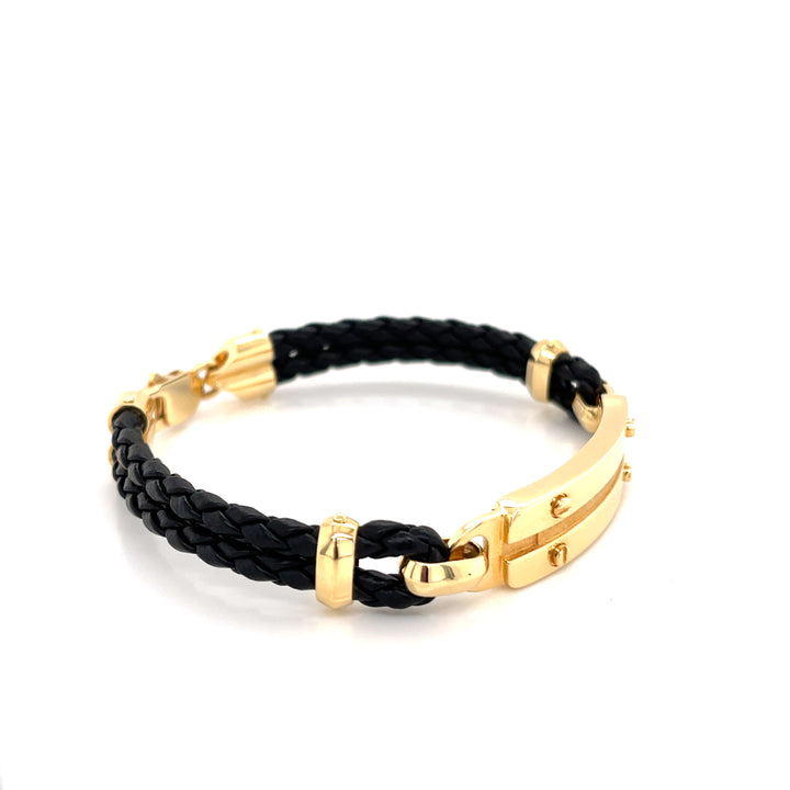 Screw 18K Gold Rope Leather ID Bracelet
