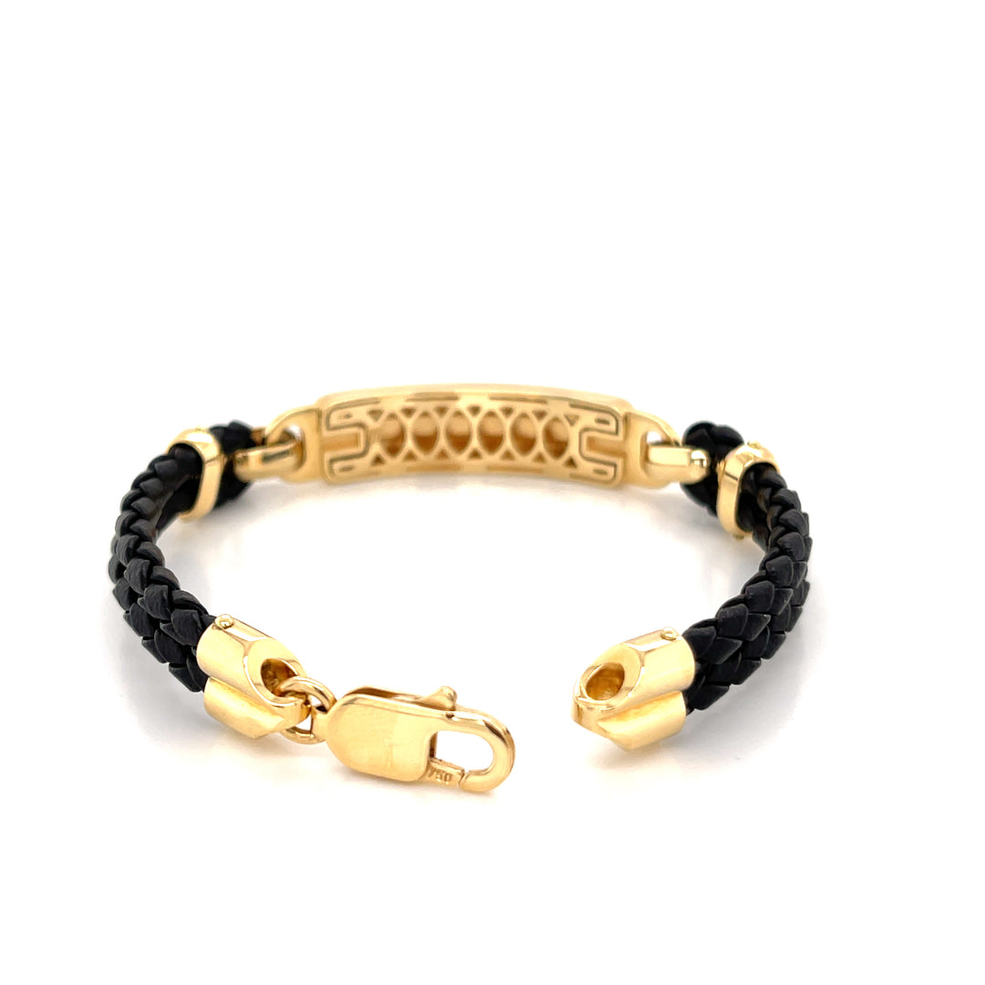 Screw 18K Gold Rope Leather ID Bracelet