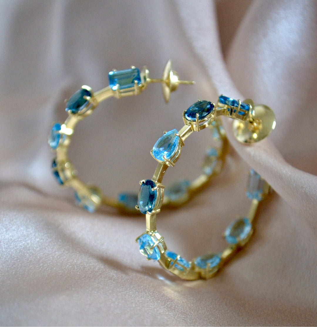AQUA Gemstone Hoop Earrings