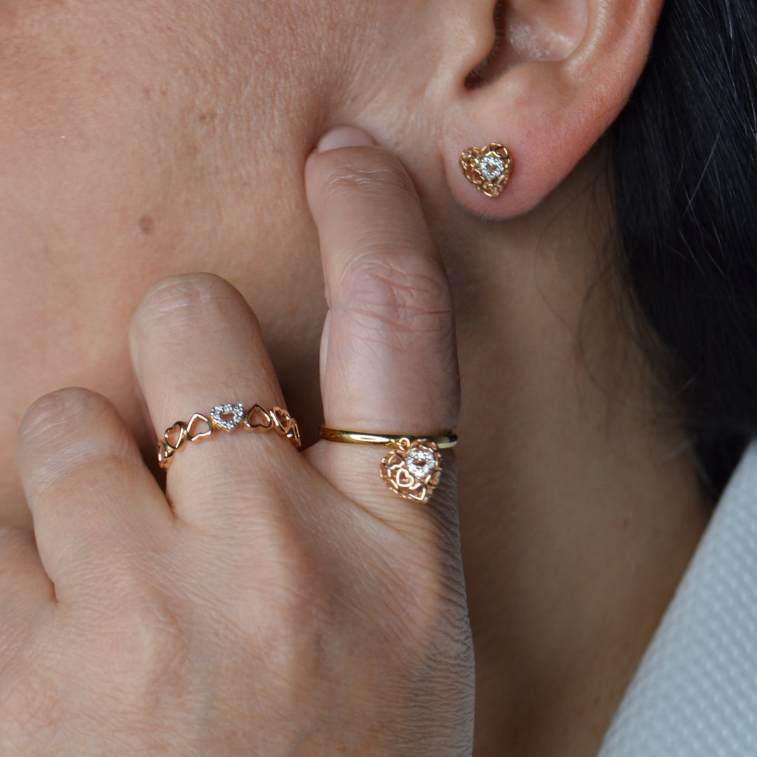 Amore 18K Rose Gold Heart Charm Ring with Diamond Accent