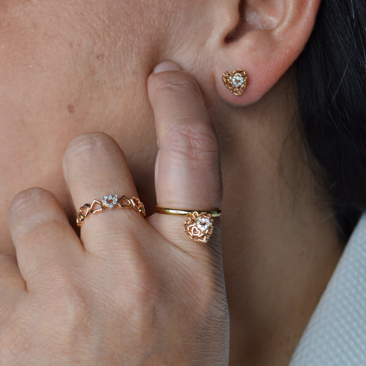Amore 18K Rose Gold Heart Charm Ring with Diamond Accent