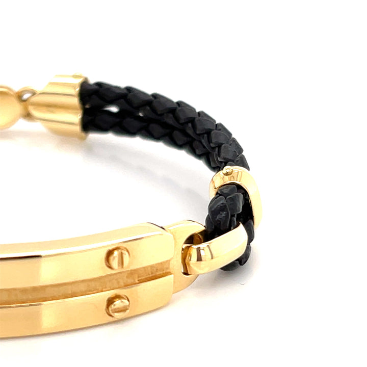 Screw 18K Gold Rope Leather ID Bracelet