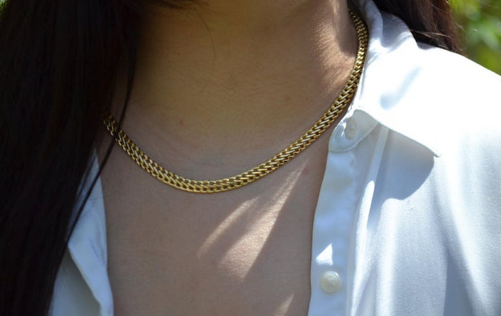 18K Gold Double Curb Chain Necklace